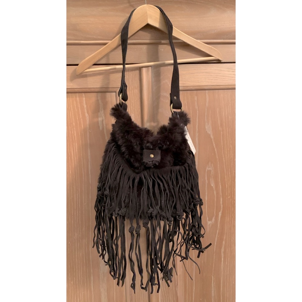 Clearance! Adrienne Landau Mongolian Rabbit satchel purse. Black only.